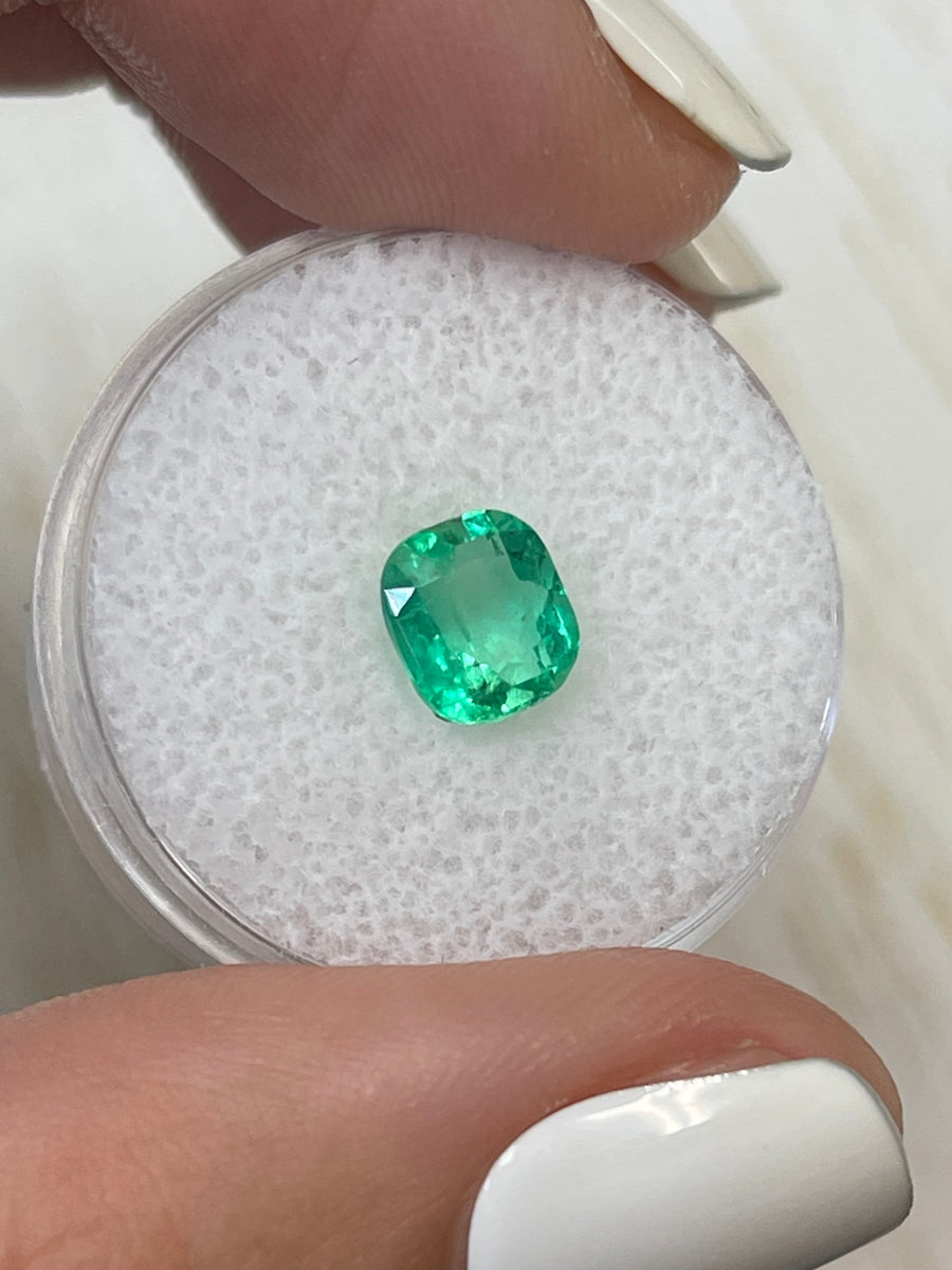 1.53 Carat Loose Colombian Emerald - Cushion Cut - Gorgeous Green Hue