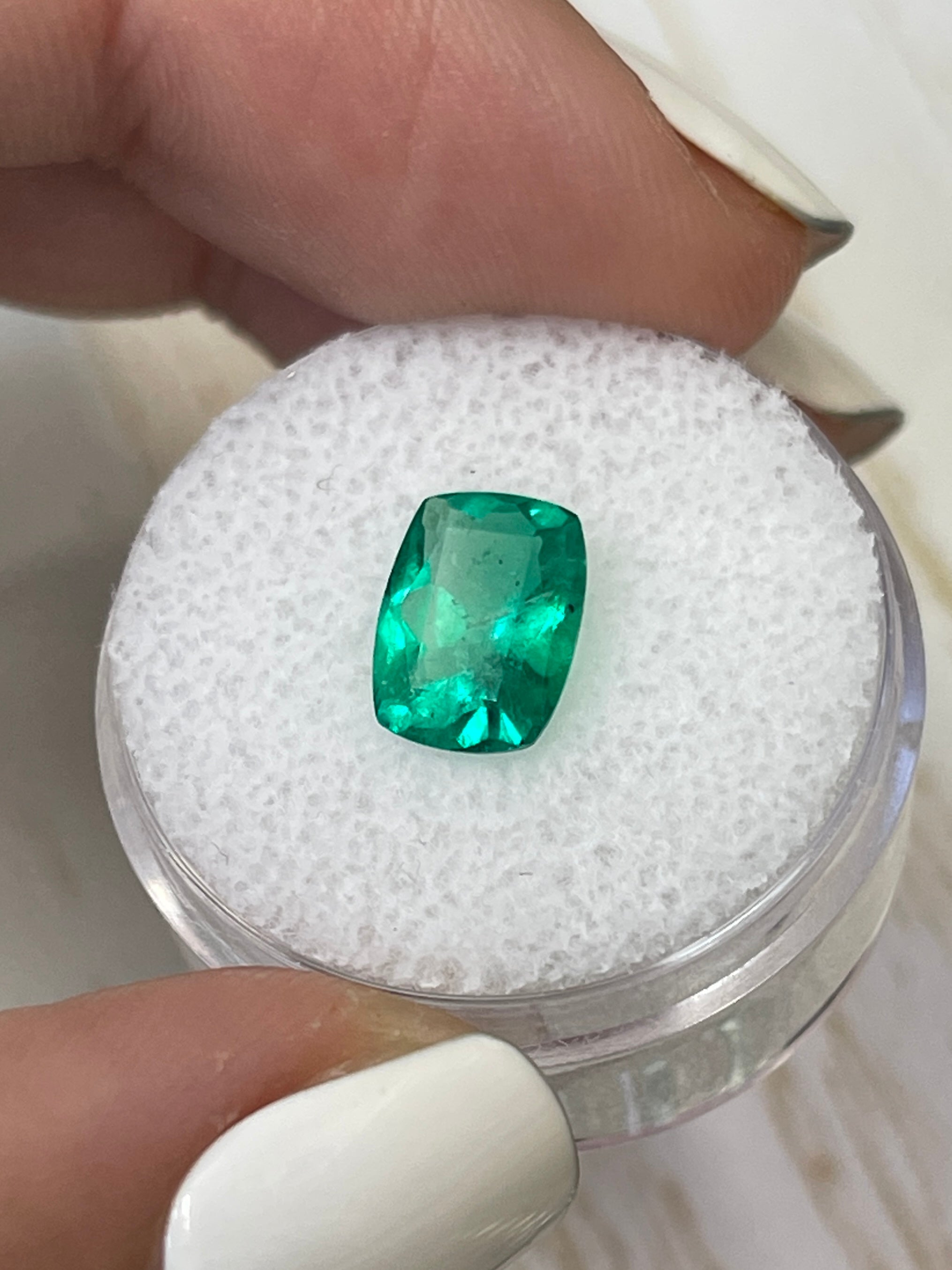 Natural Loose Colombian Emerald - 1.85 Carat Elongated Cushion Cut in Vivid Green