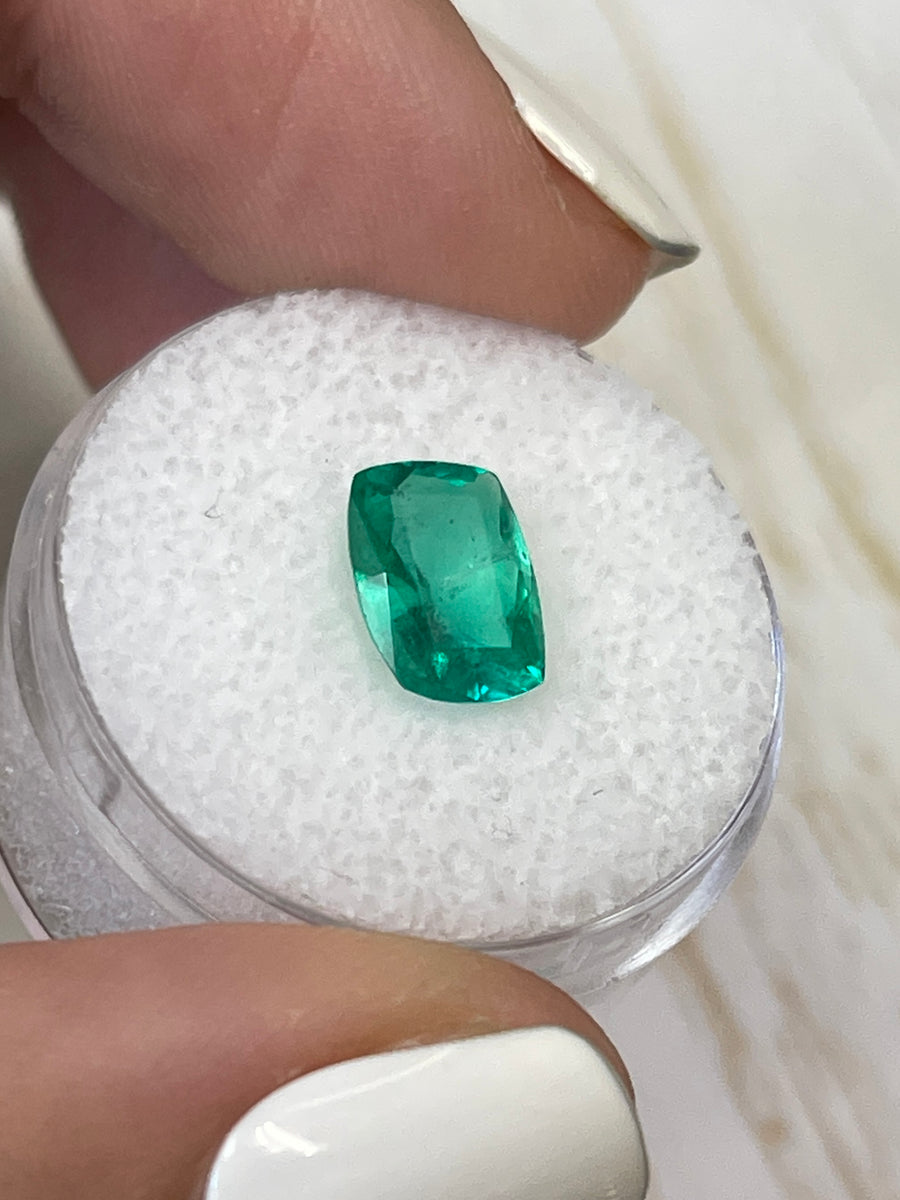 Vibrant Green Colombian Emerald - 1.85 Carat Loose Gem, 10x7 Cushion Cut