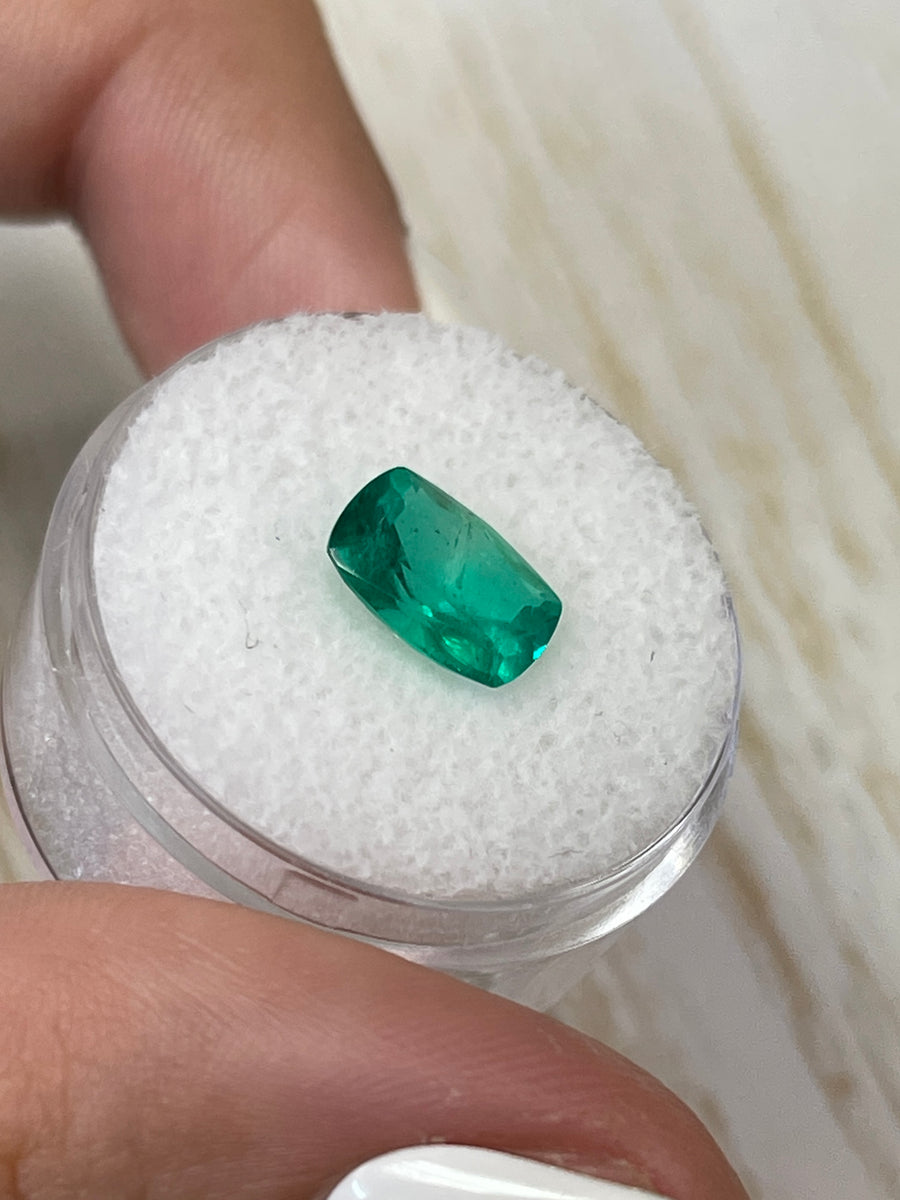 10x7 Vivid Green Colombian Emerald - Genuine Loose Gem (1.85 Carats) with Cushion Cut
