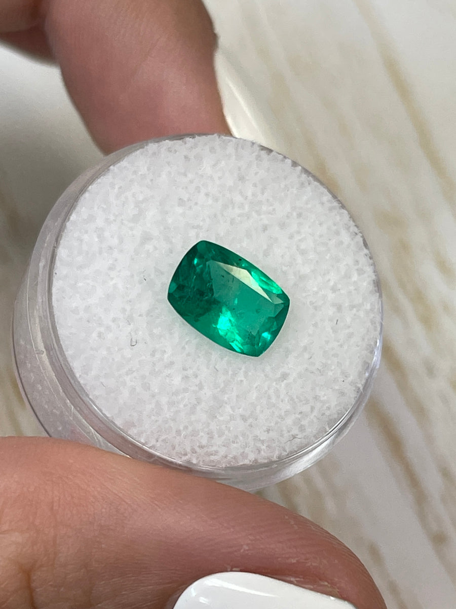 1.85 Carat Colombian Emerald - Stunning Vivid Green, Elongated Cushion Shape