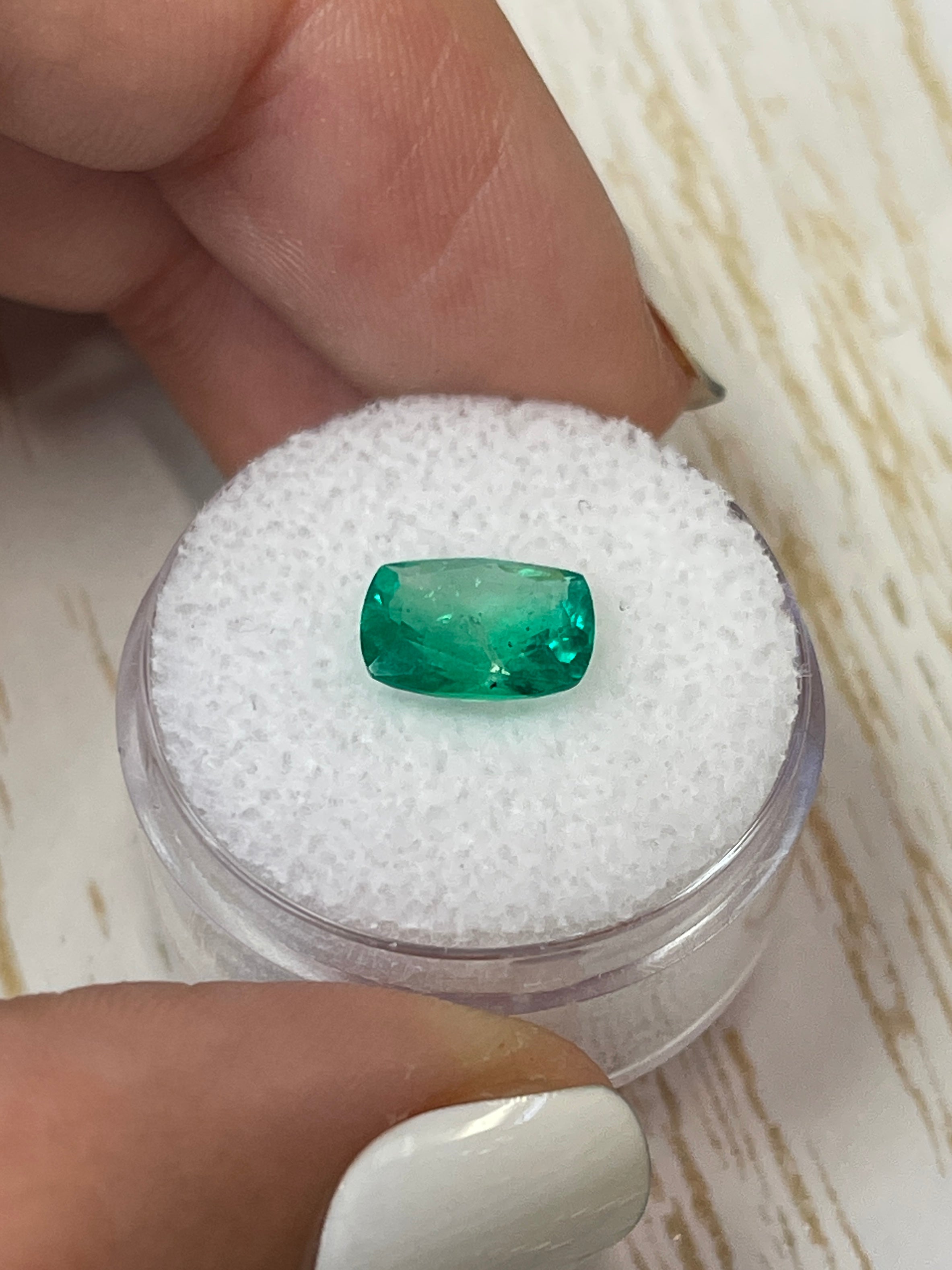 1.85 Carat 10x7 Vivid Green Natural Loose Colombian Emerald-Elongated Cushion Cut - JR Colombian Emeralds