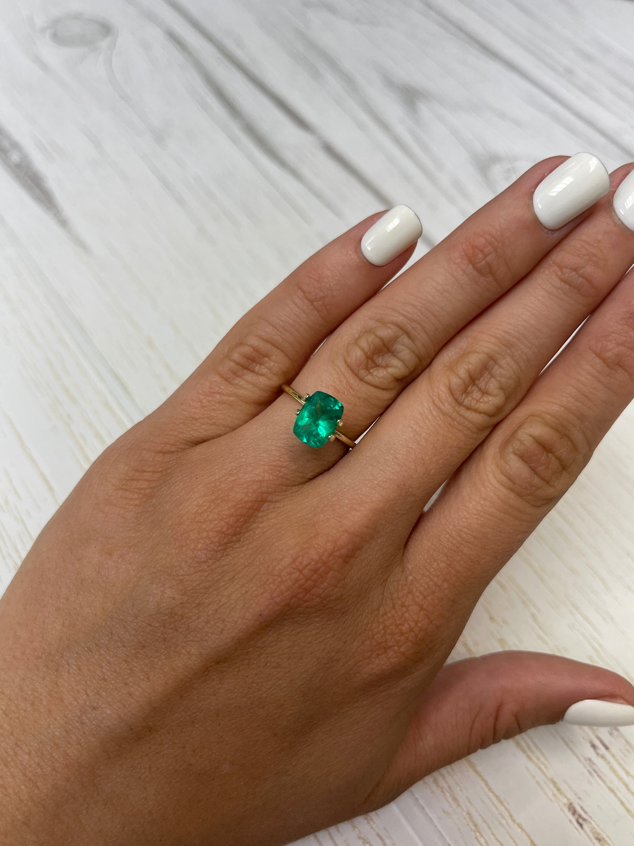 1.85 Carat 10x7 Vivid Green Natural Loose Colombian Emerald-Elongated Cushion Cut - JR Colombian Emeralds