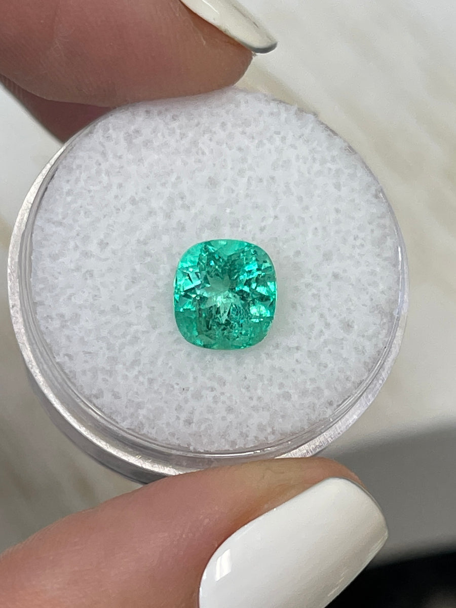Vivid Bluish Green Colombian Emerald - Cushion Cut - 2.25 Carat