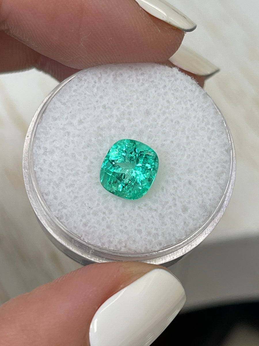 2.25 Carat Cushion-Cut Colombian Emerald in Striking Bluish Green