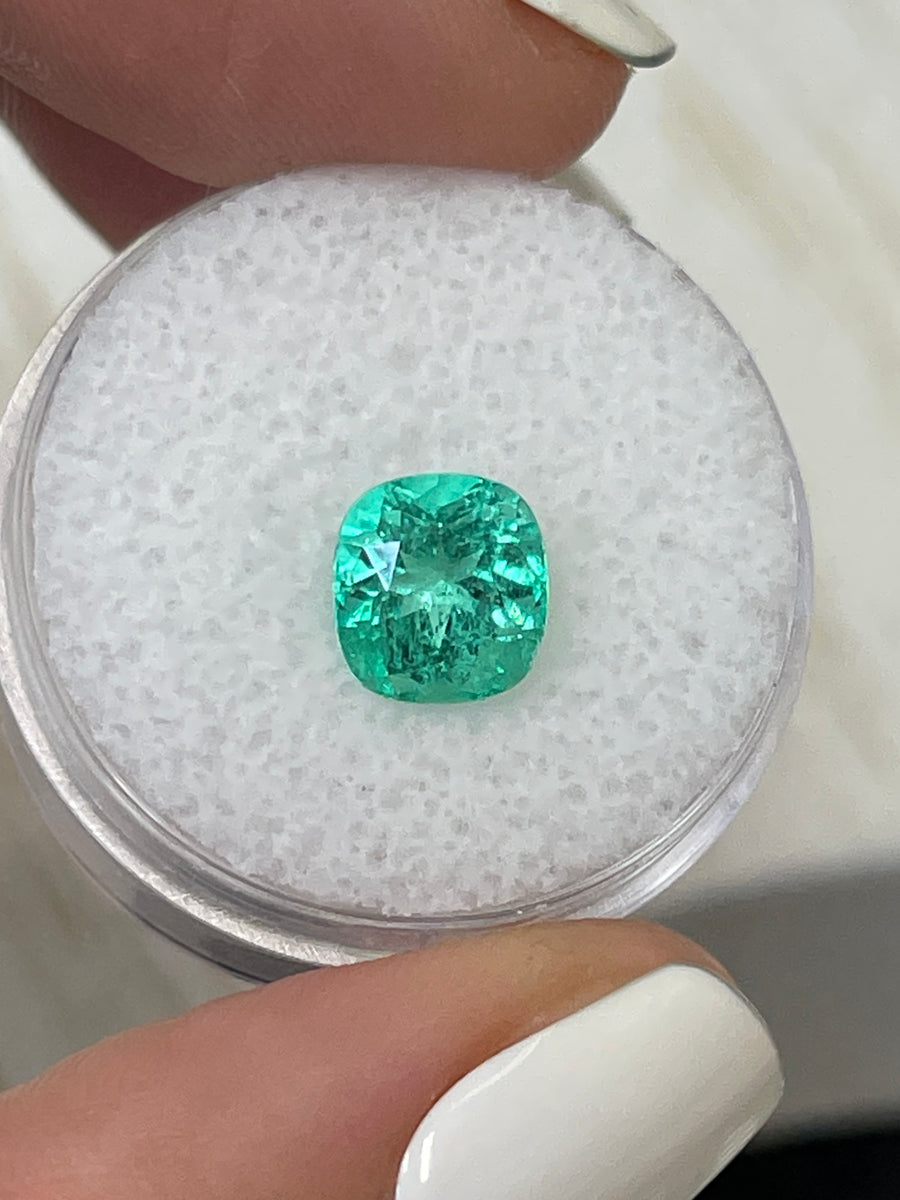 2.25 Carat Cushion-Cut Colombian Emerald - Stunning Green-Blue Hue
