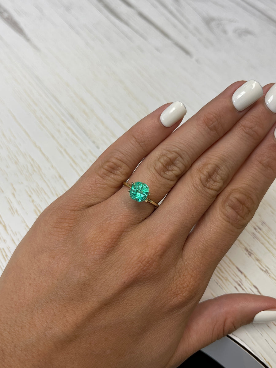 Emerald Gemstone - 2.25 Carat Bright Bluish Green Cushion Cut