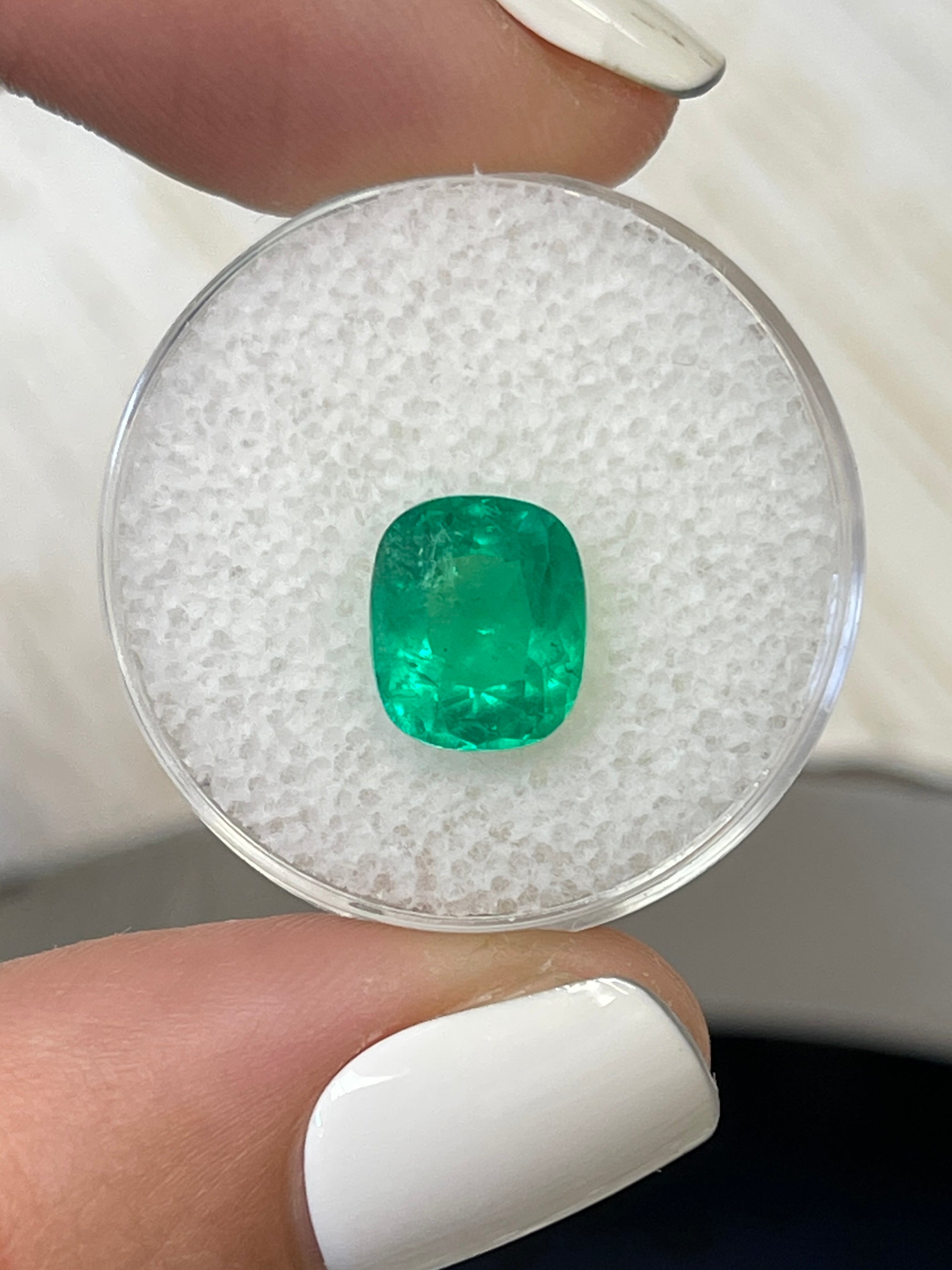 Cushion Cut Colombian Emerald - 2.50 Carats - Striking Natural Yellowish-Green Color