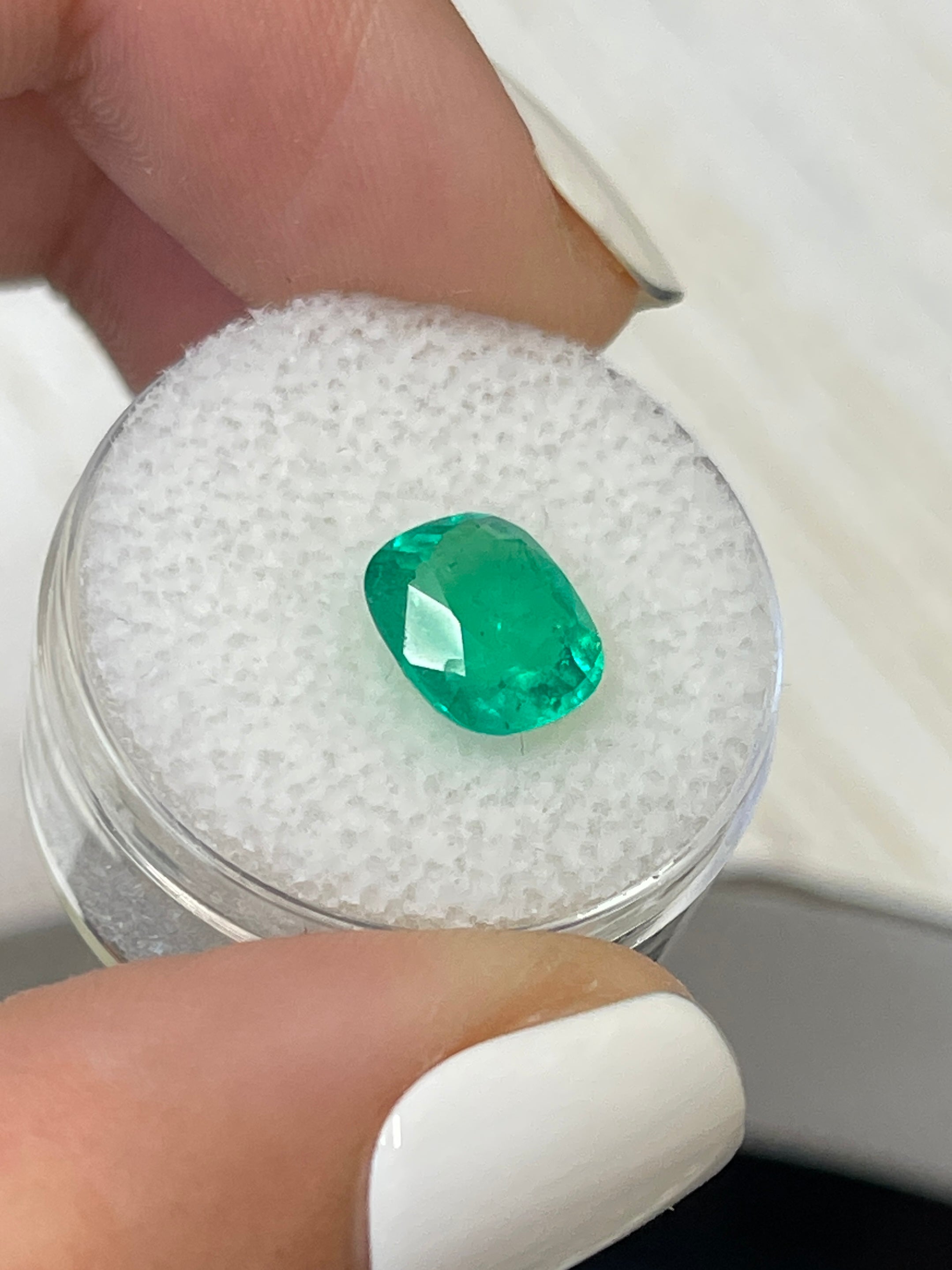 Vivid Yellow-Green Colombian Emerald - 2.50 Carat Loose Gem - Elongated Cushion Cut