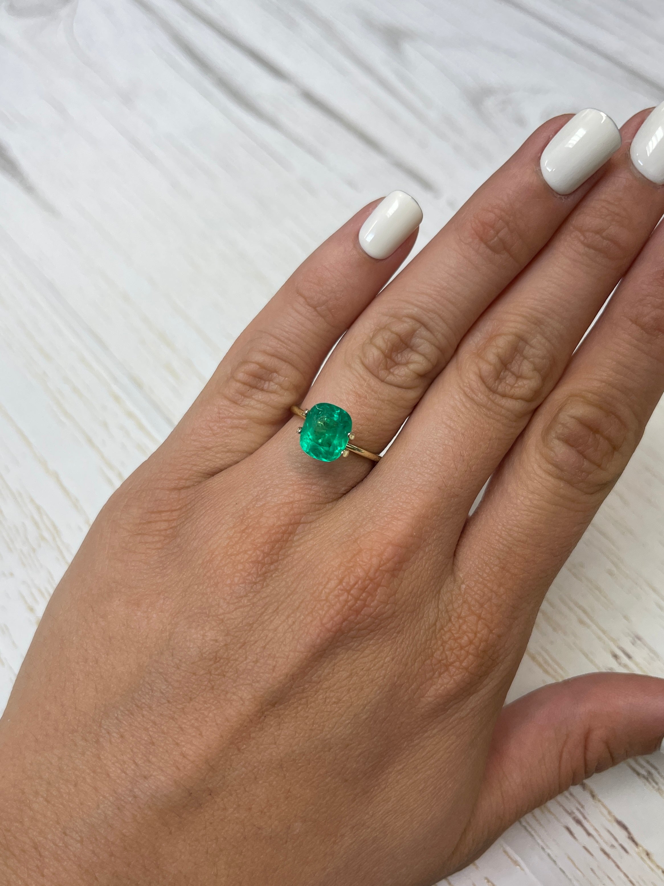 2.50 Carat Vivid Yellowish Green Natural Loose Colombian Emerald-Elongated Cushion Cut - JR Colombian Emeralds