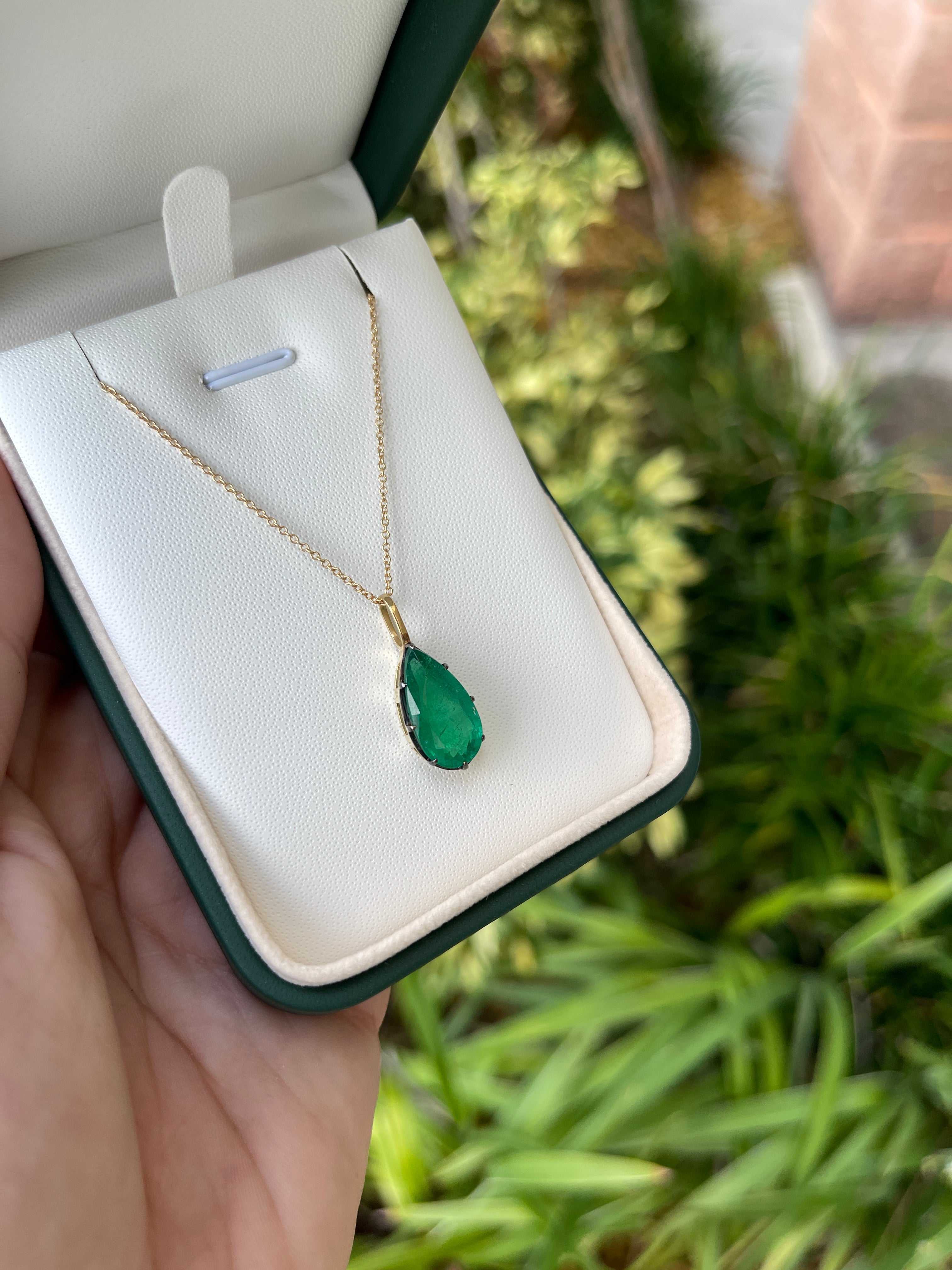 4.91 Carat Rich Dark Green Emerald Georgian Styled Solitaire Pendant 14K - JR Colombian Emeralds