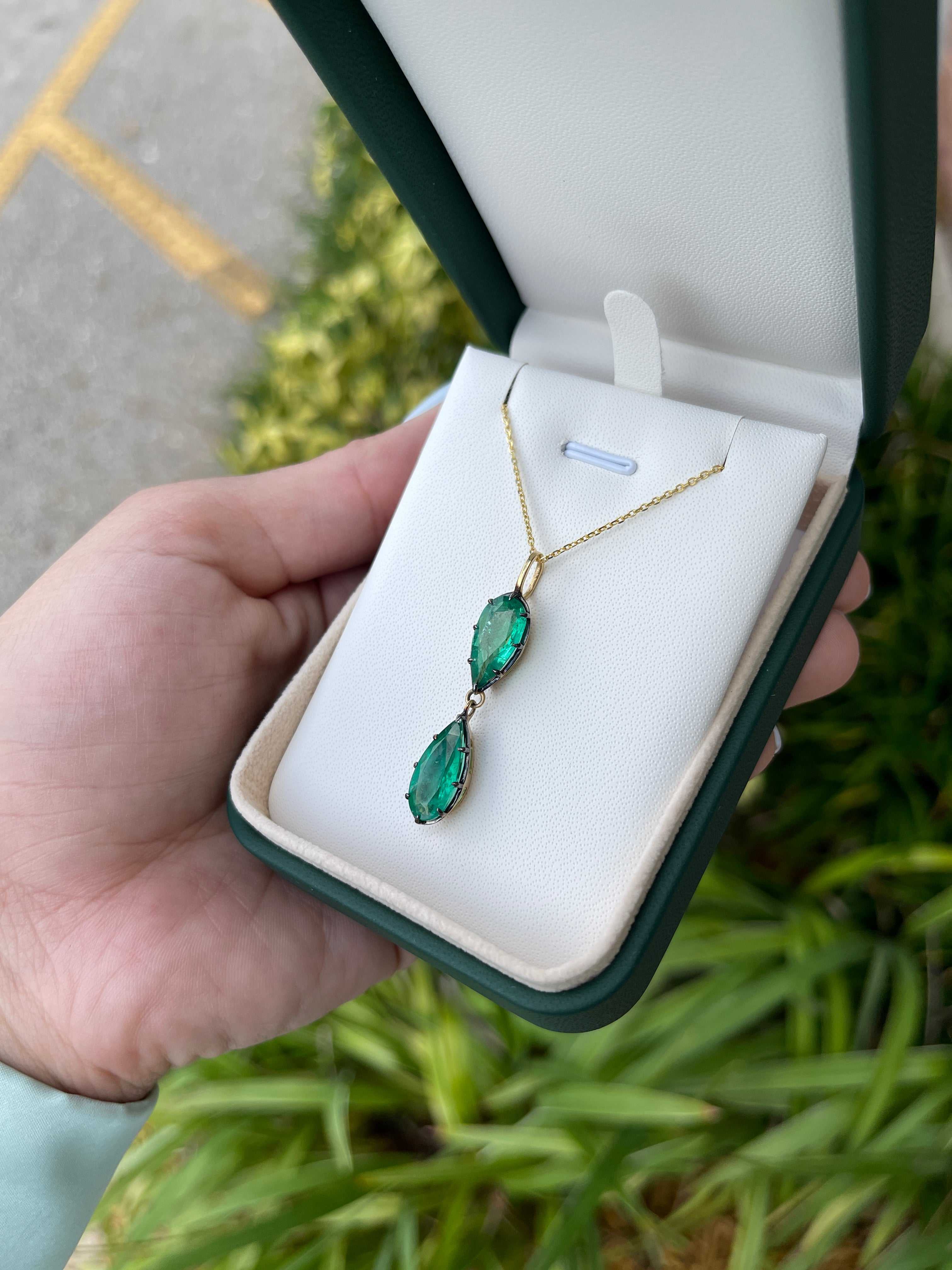 Georgian Styled 5.25tcw Emerald Necklace 14K Gold