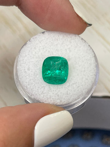 Cushion Cut Colombian Emerald: 3.48 Carat Loose Gemstone - Earthy and Natural