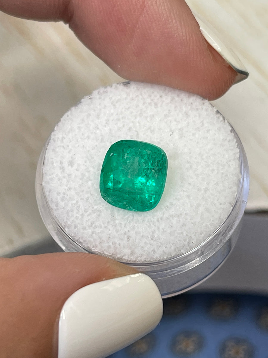 Large Cushion Cut Colombian Emerald: 3.48 Carat Earth-Toned Loose Gem