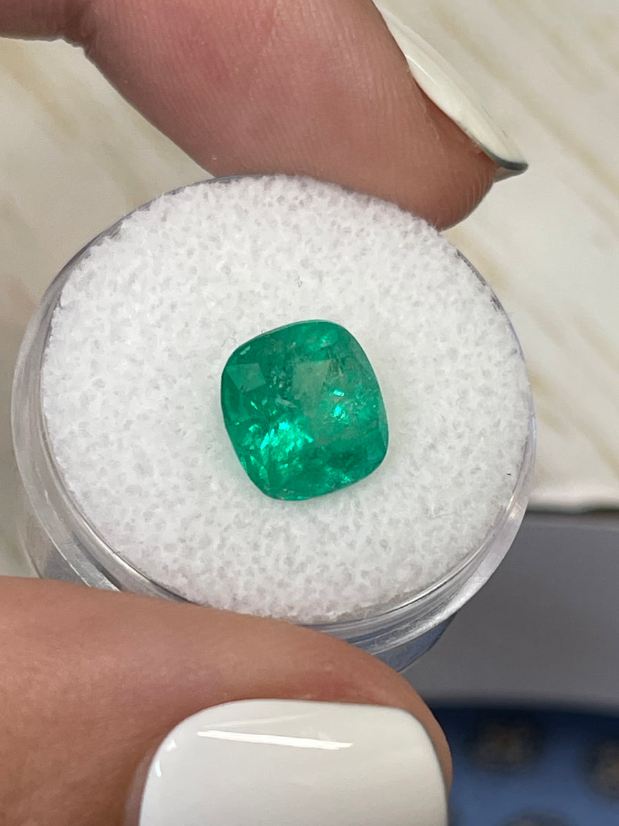Earthy Natural Colombian Emerald - 3.48 Carat Loose Cushion Cut Stone