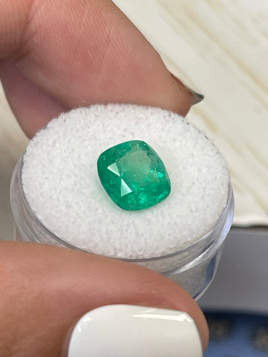 Colombian Emerald - 3.48 Carat Cushion Cut, Exuding Natural Earthiness
