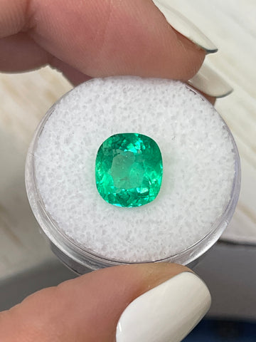 Cushion-Cut Medium Green Colombian Emerald - 3.58 Carat Loose Gem
