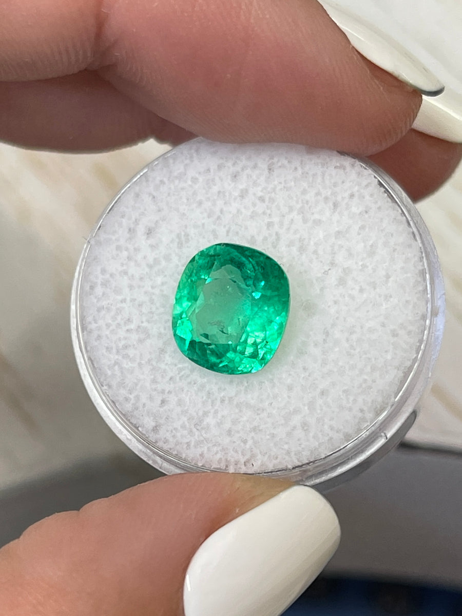 3.58 Carat Loose Colombian Emerald - Natural Medium Green - Cushion Shape