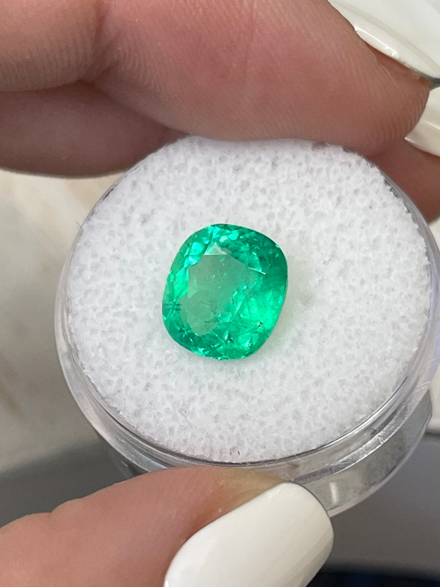 Vibrant Medium Green Colombian Emerald - 3.58 Carat Cushion-Cut Gem