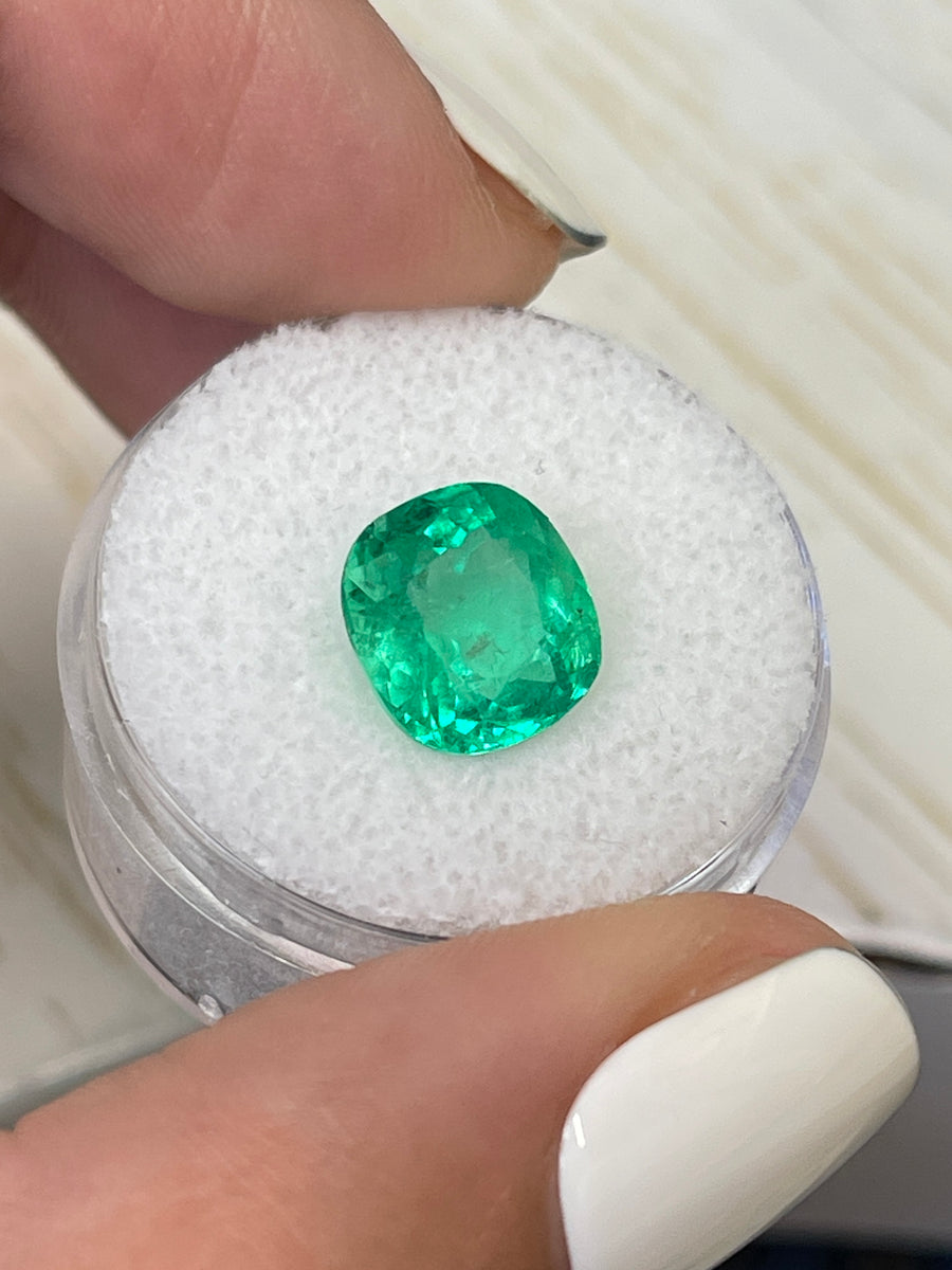 Premium Cushion-Cut 3.58 Carat Colombian Emerald - Beautiful Green Hue