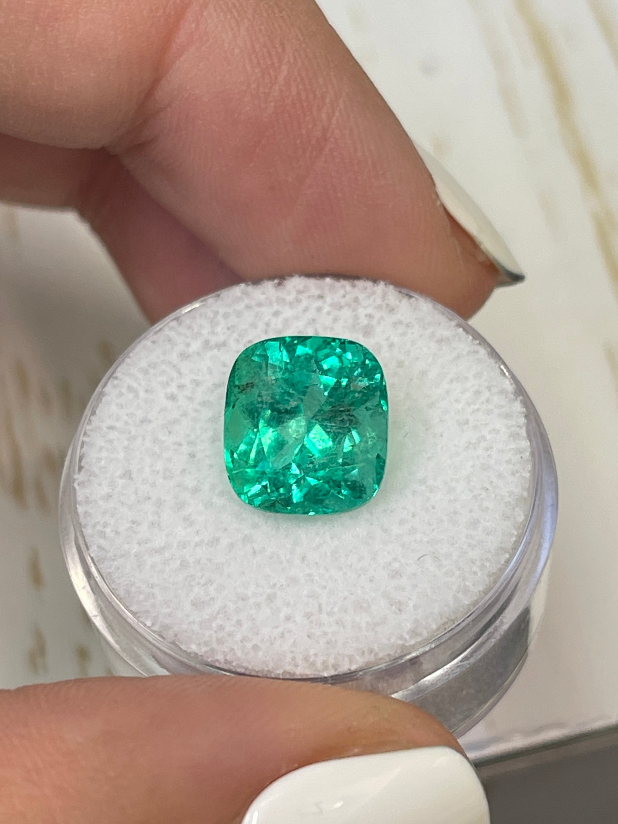 Certified 5.29 Carat Bluish Natural Colombian Emerald - Cushion Cut