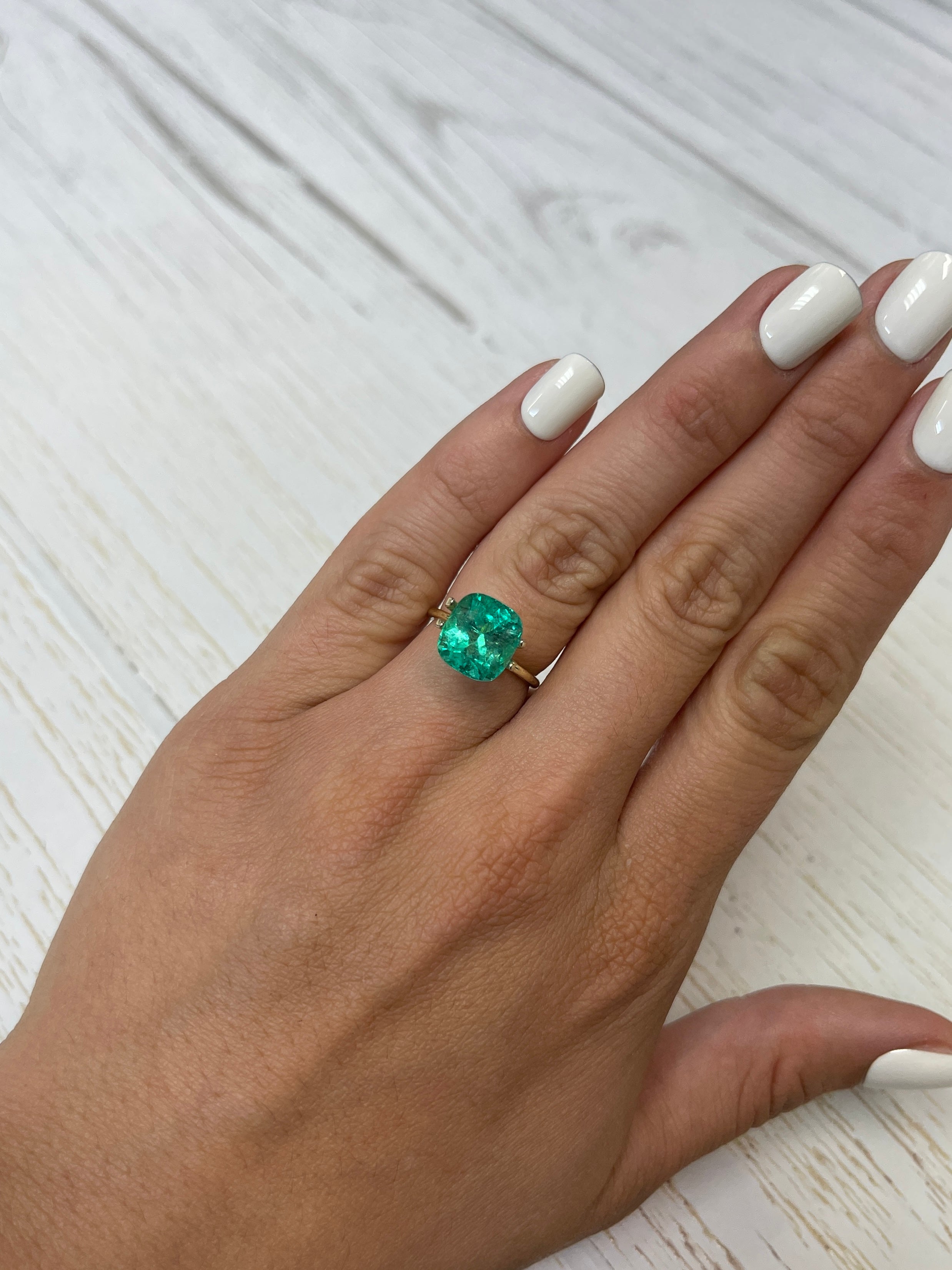 5.29 Carat Certified 10.5 x 9.7 Bluish Natural Loose Colombian Emerald-Cushion Cut - JR Colombian Emeralds