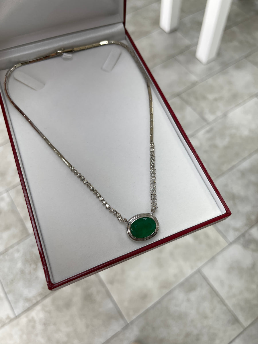 10.83tcw Oval Emerald & Diamond Hepburn Statement Necklace 14k