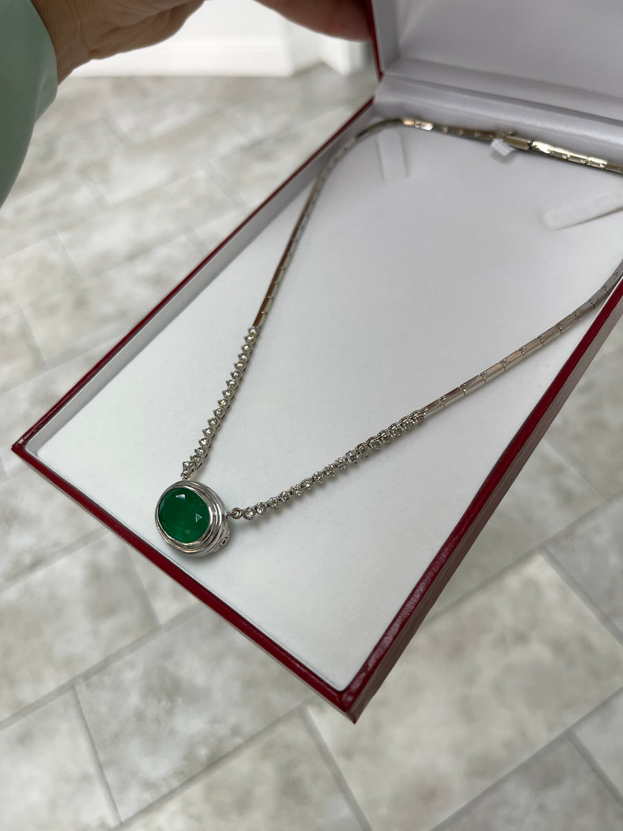 10.83tcw Oval Emerald & Diamond Hepburn Statement Necklace 14k