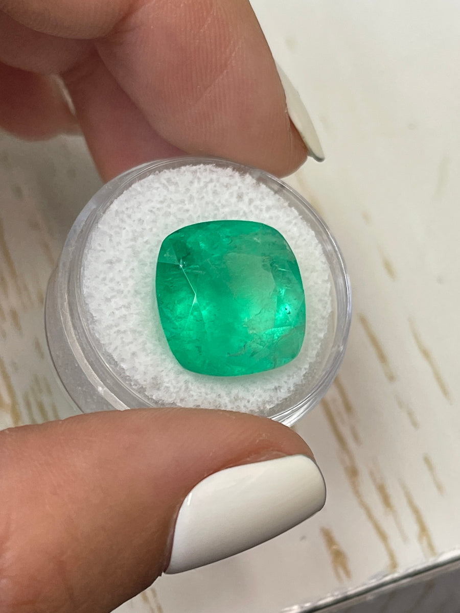 Vibrant Green Cushion Cut Colombian Emerald - 14.55 Carats