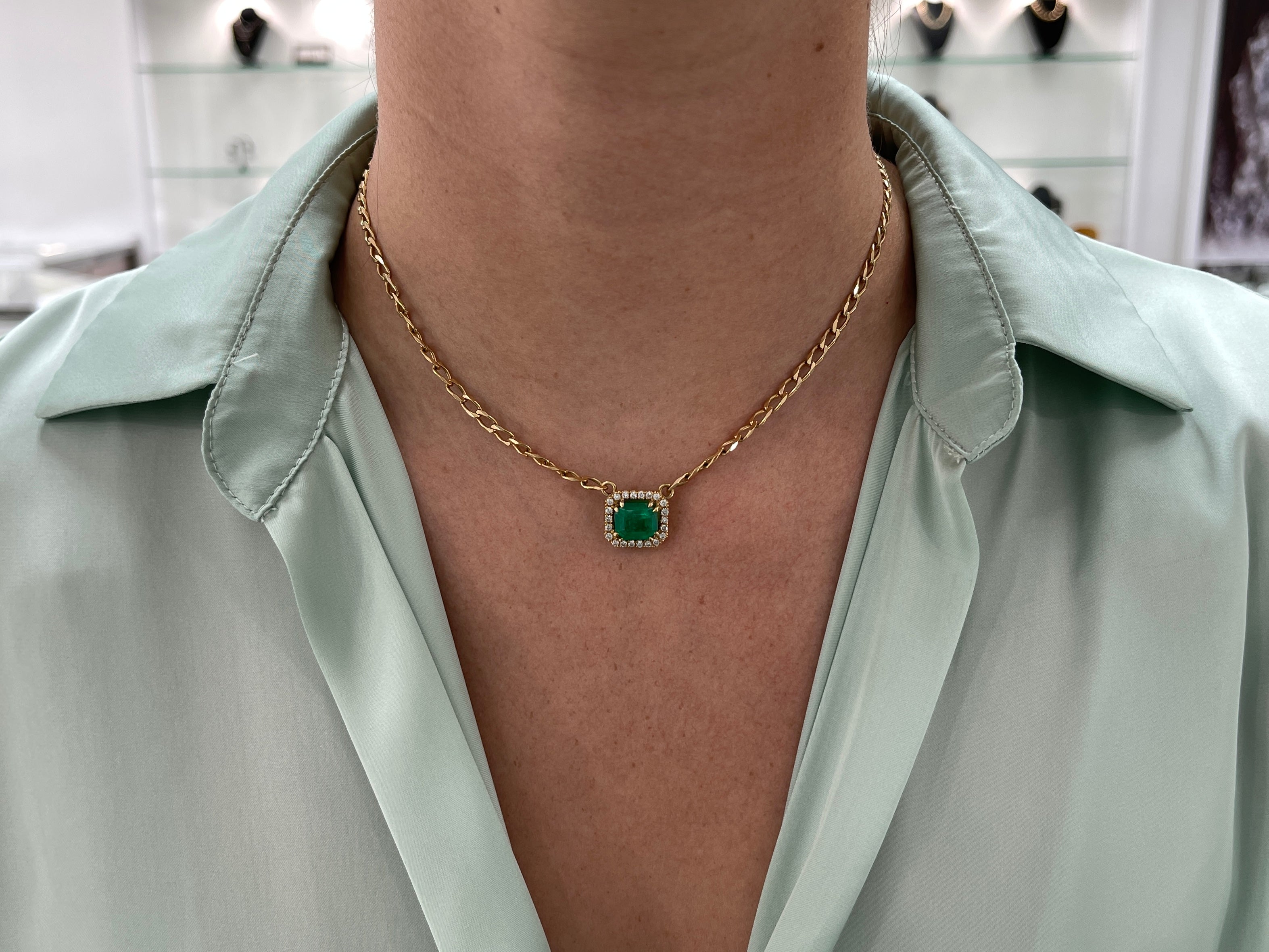 Colombian Emerald and Diamond Pendant 3.19tcw in 18k Yellow Gold