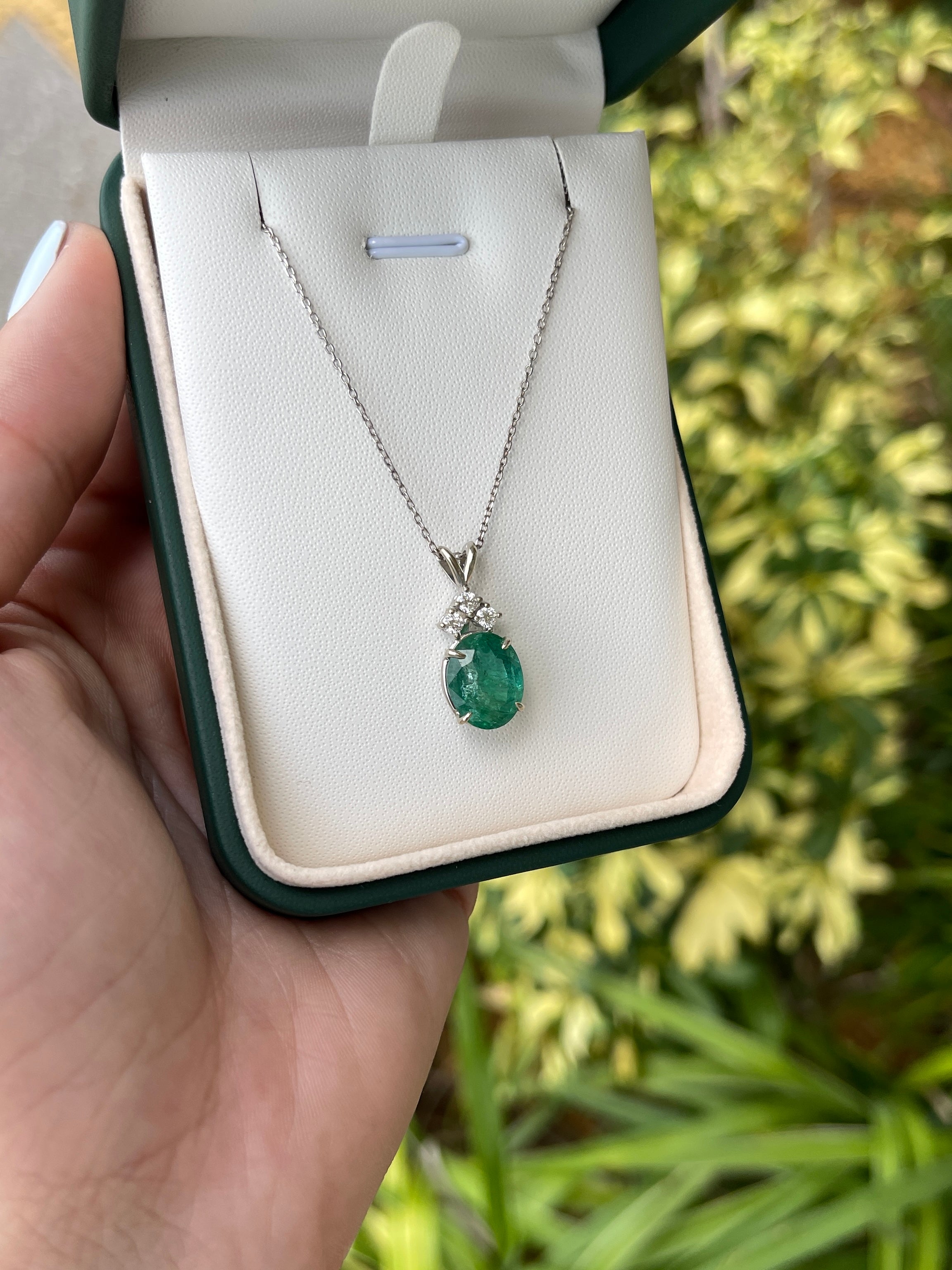 5.24tcw Emerald Oval Solitaire Pendant Necklace 14K - JR Colombian Emeralds