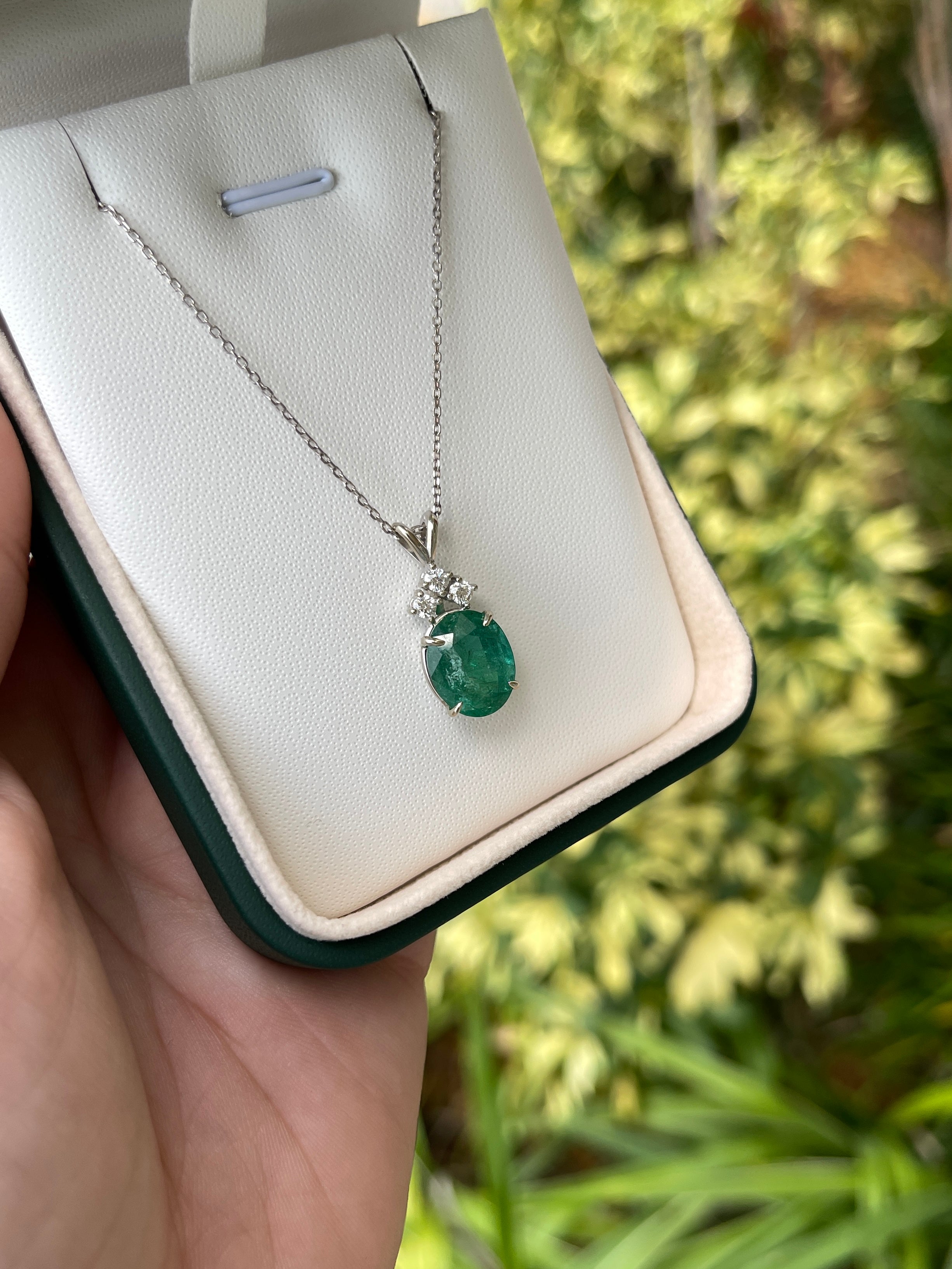 5.24tcw Emerald Oval Solitaire Pendant Necklace 14K - JR Colombian Emeralds