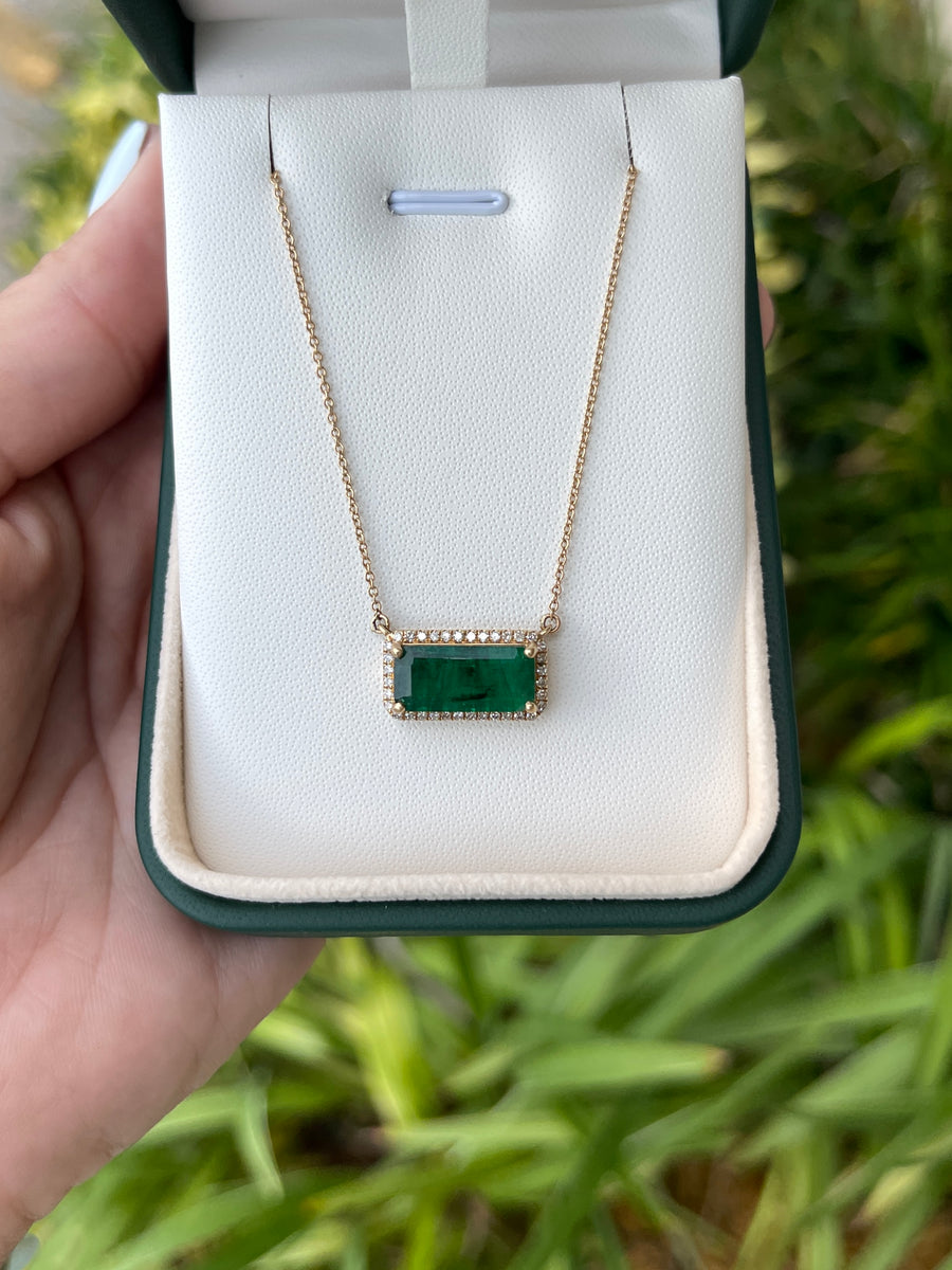 3.91tcw Natural Emerald & Diamond Halo Necklace 14K