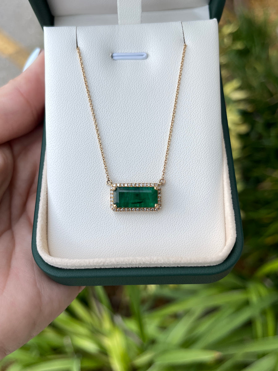 3.91tcw Natural Emerald & Diamond Halo Necklace 14K