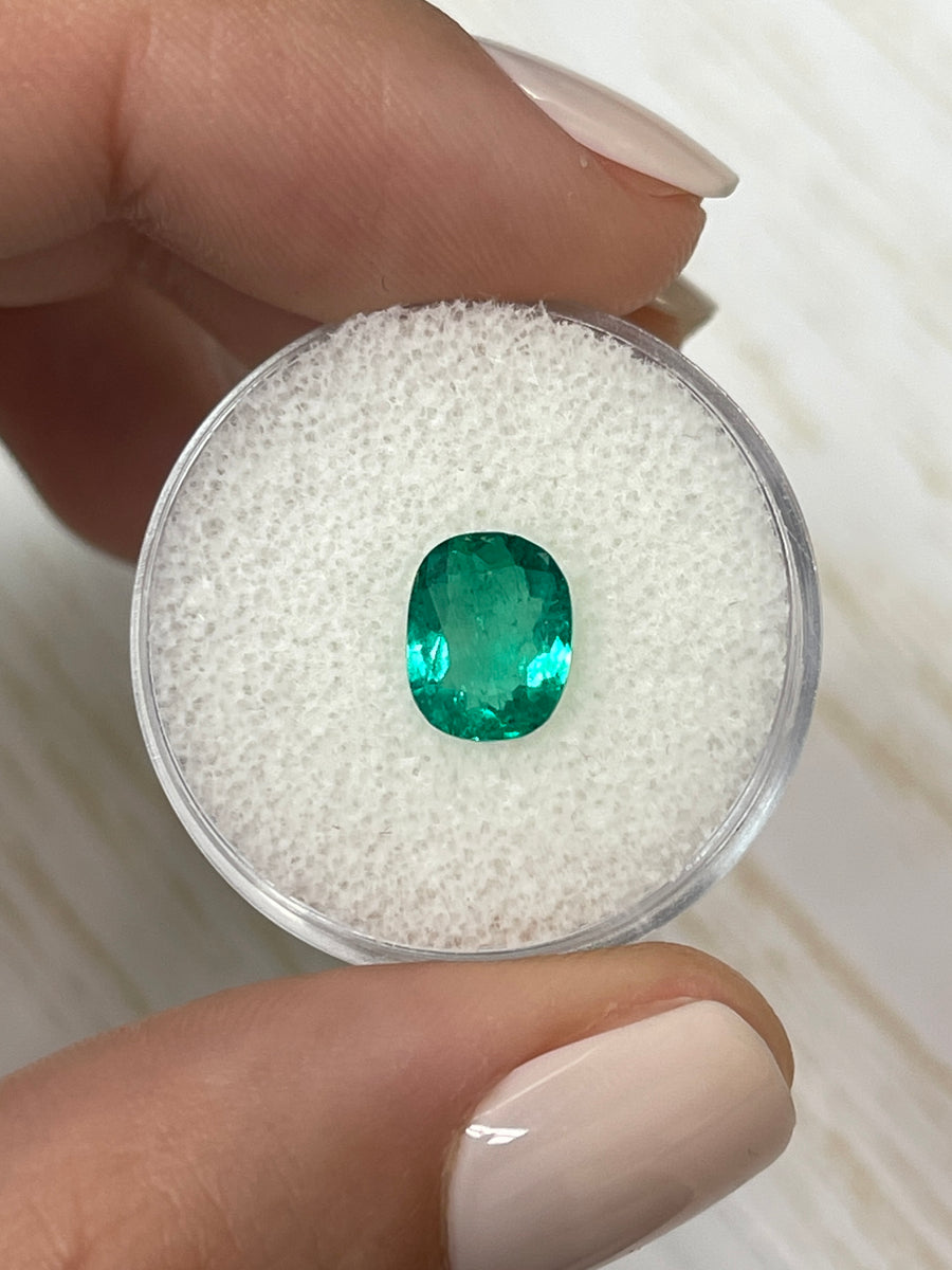 1.43 Carat Cushion Cut Colombian Emerald - Large 9x7mm Bluish Green Gem