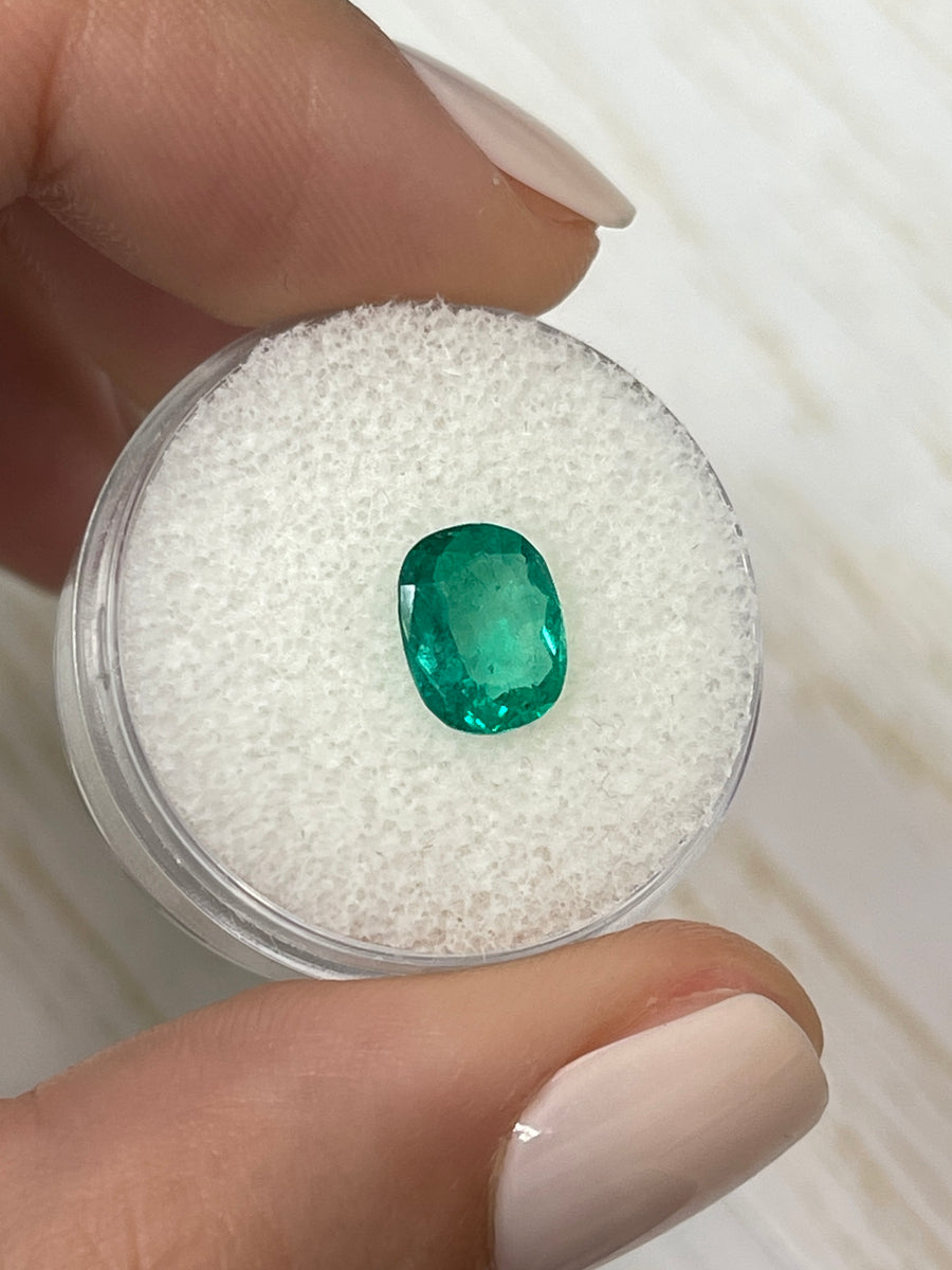 Sizeable 1.43 Carat Cushion-Cut Colombian Emerald - Vibrant Bluish Green
