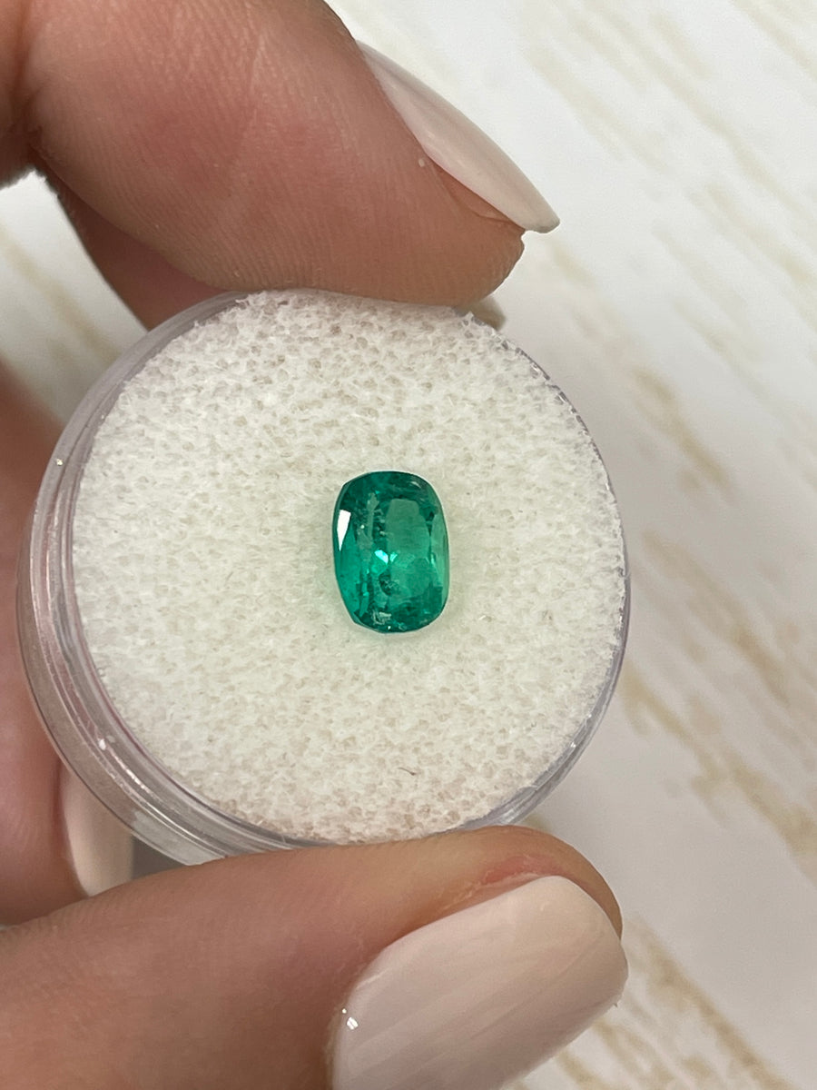 1.58 Carat Bluish Green Colombian Emerald - Elongated Cushion Cut