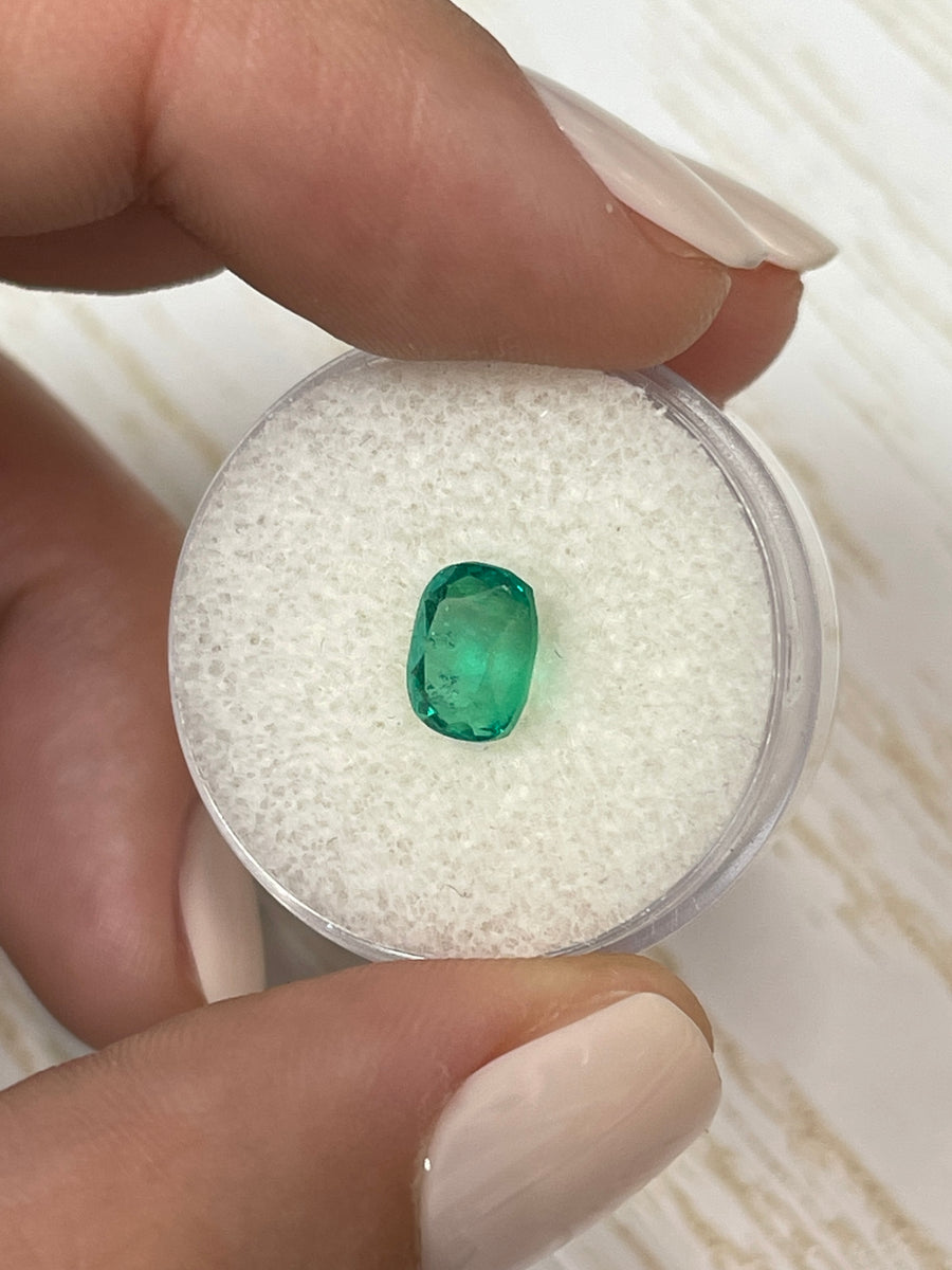 A Natural Colombian Emerald with a 1.58 Carat Weight and Elongated Cushion Cut