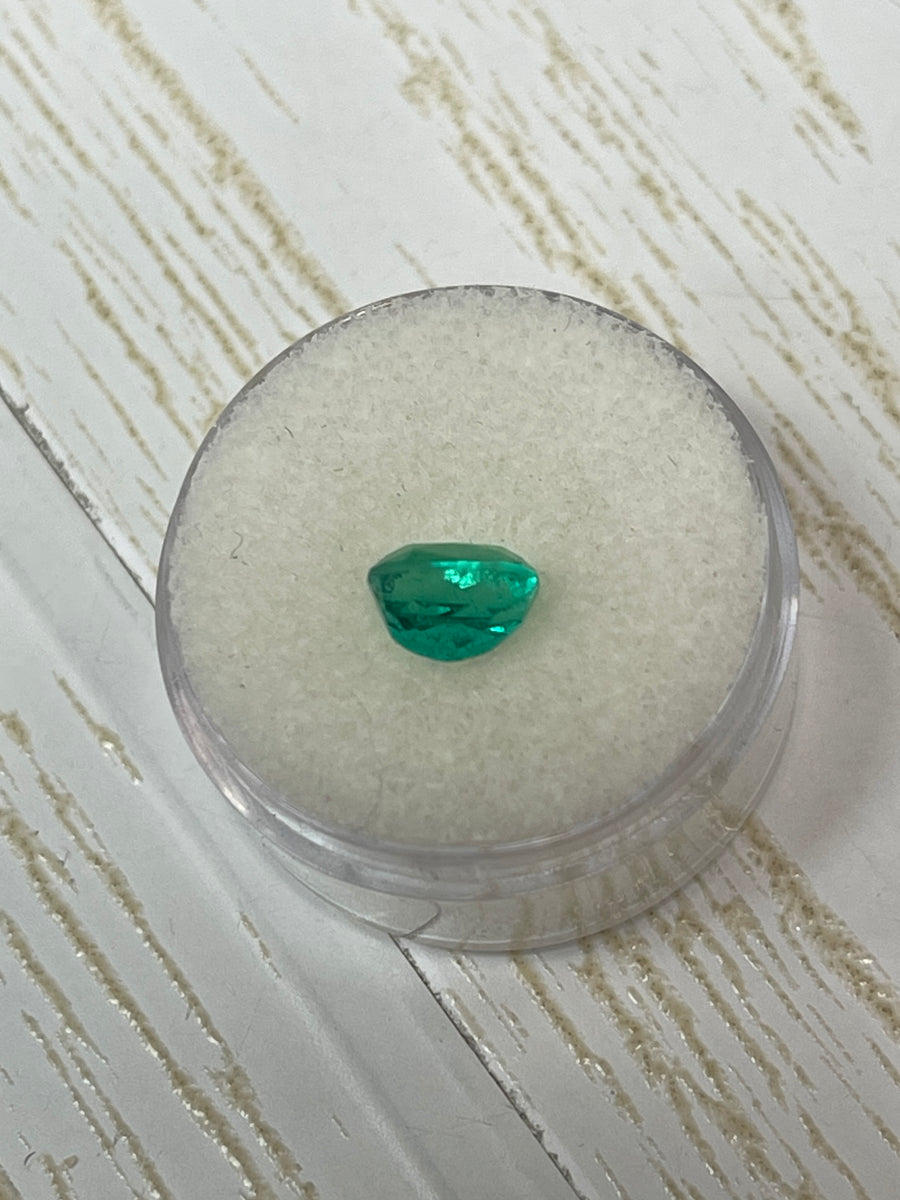 Elongated Cushion Cut 1.58 Carat Colombian Emerald in Bluish Green
