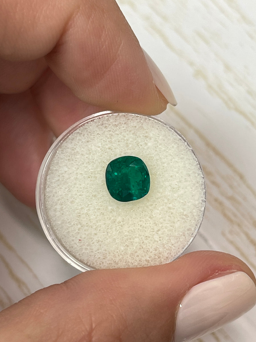 1.71 Carat Cushion-Cut Colombian Emerald in Natural Dark Muzo Green Hue