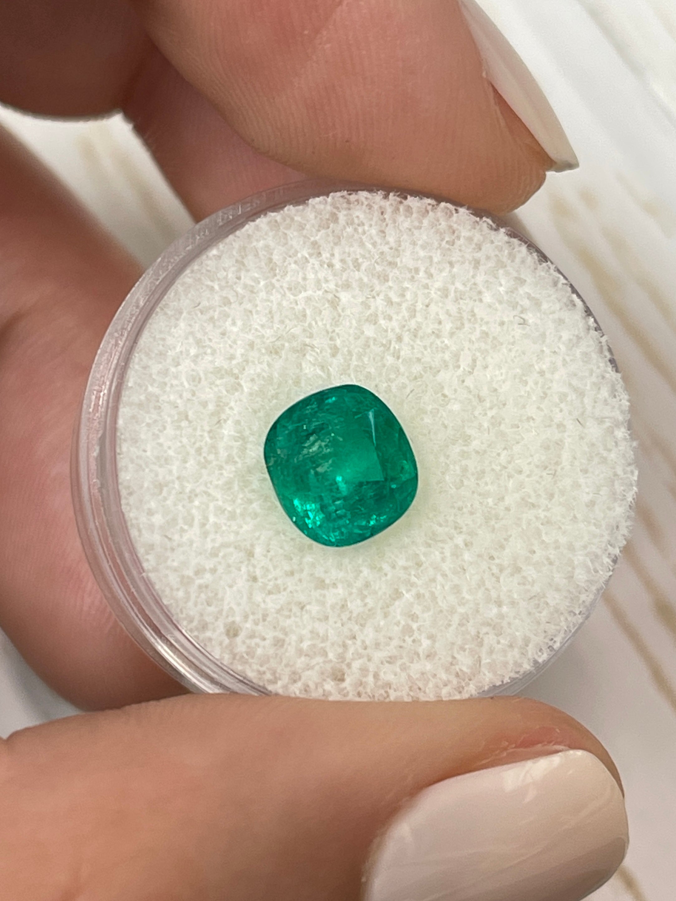 Stunning Loose Colombian Emerald - Cushion Shape, 1.81 Carats, Intense Green