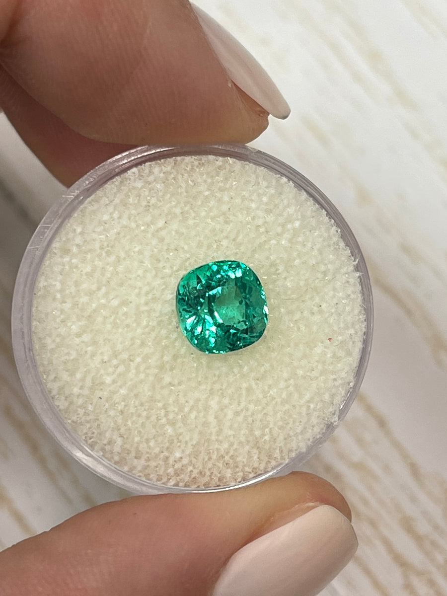 Stunning 1.98 Carat Loose Colombian Emerald - Cushion Shaped and Vivid Blue