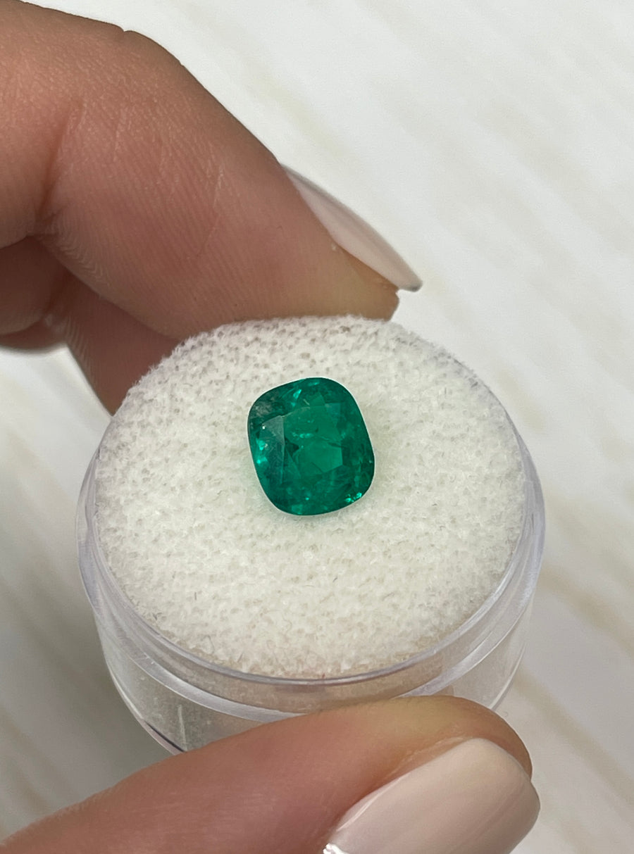 Genuine Colombian Emerald - Cushion Shape - 2.10 Carat - Lively Muzo Green - 8x7 Size