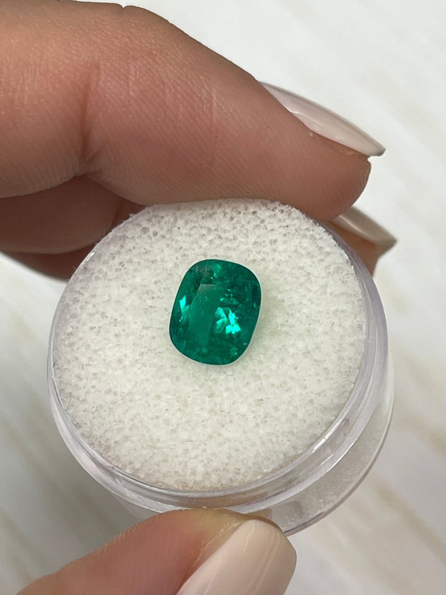 Loose Colombian Emerald - Cushion Cut - 2.10 Carat - Vivid Muzo Green - 8x7 Dimensions