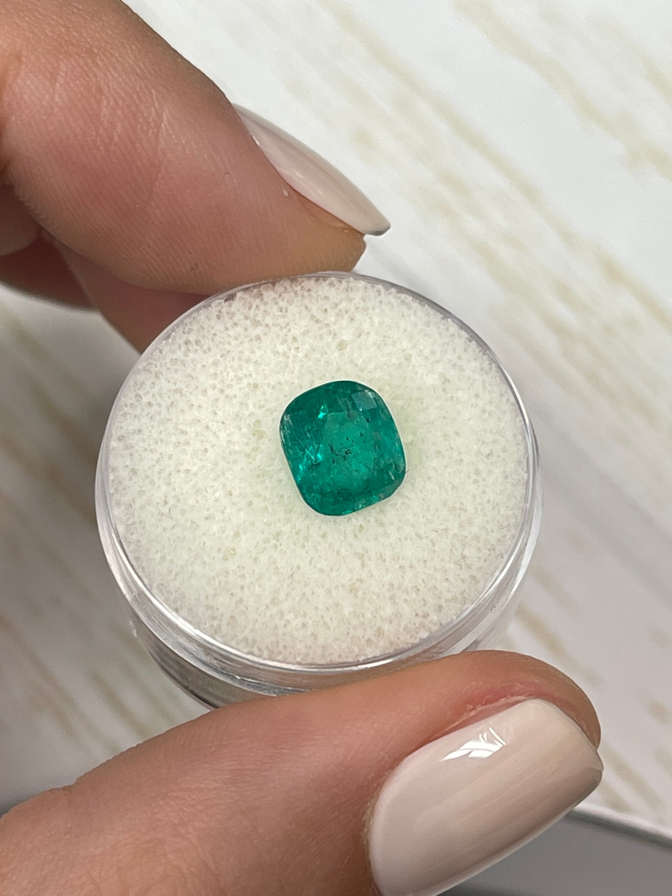 Natural Loose Colombian Emerald - 2.20 Carats, Medium Dark Green, Cushion Cut