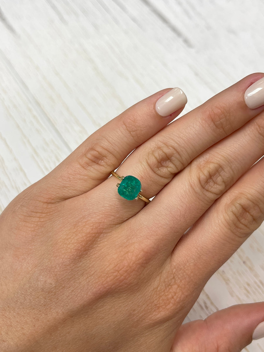 Genuine Colombian Emerald - 2.20 Carat, Cushion Shape, Medium Dark Green