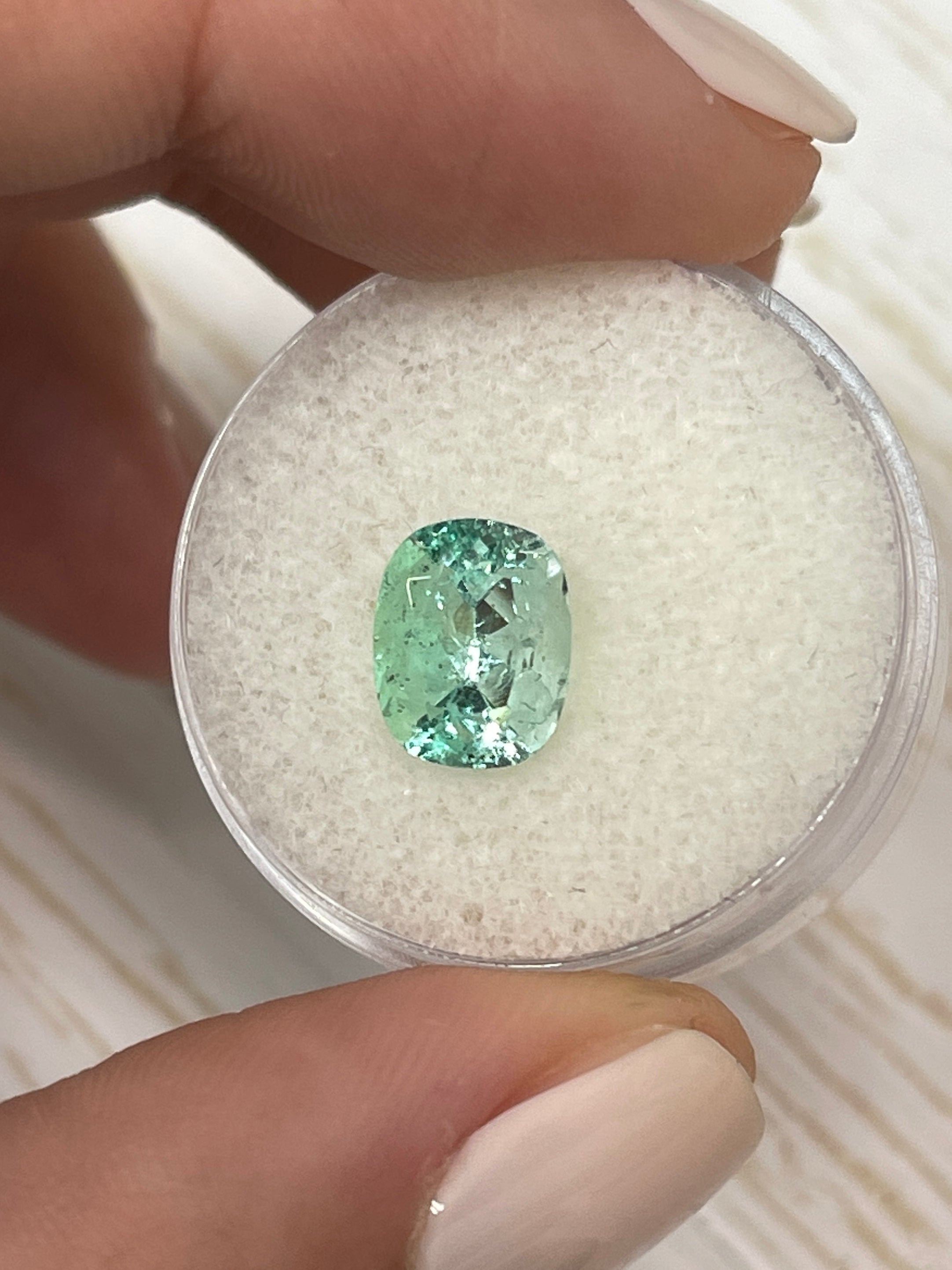 Elongated Cushion Cut Colombian Emerald - 2.31 Carat Stunning Seafoam Green Gem