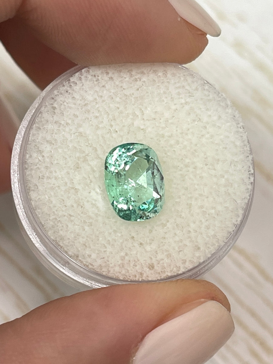 2.31 Carat Seafoam Green Colombian Emerald in Elongated Cushion Cut