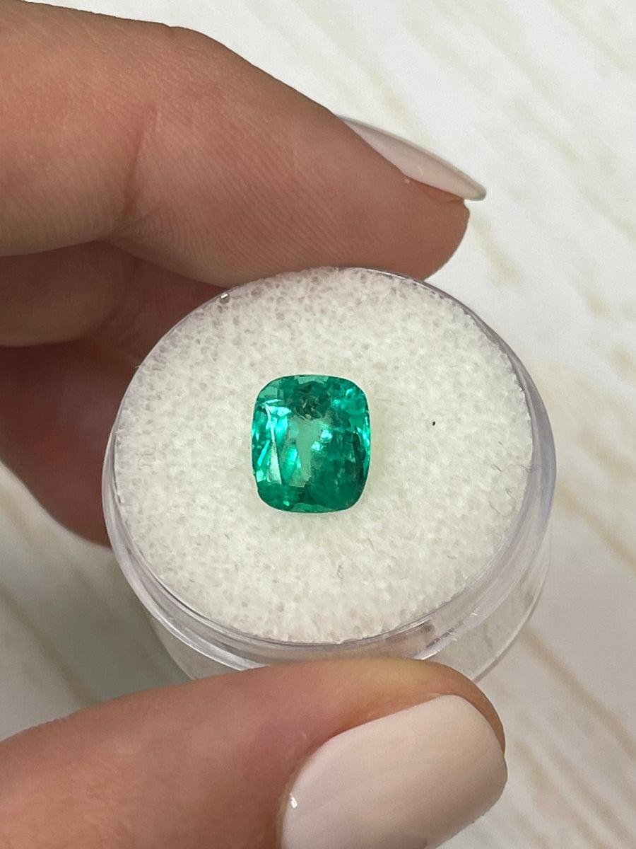 2.51 Carat Colombian Emerald with a Unique Bluish Green Hue - Elongated Cushion Cut