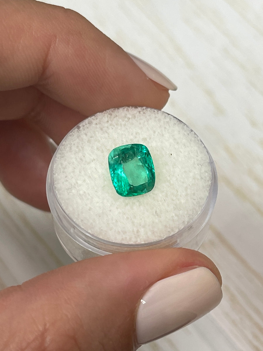 Elongated Cushion Cut Bluish Green Colombian Emerald - 2.51 Carat Natural Gem